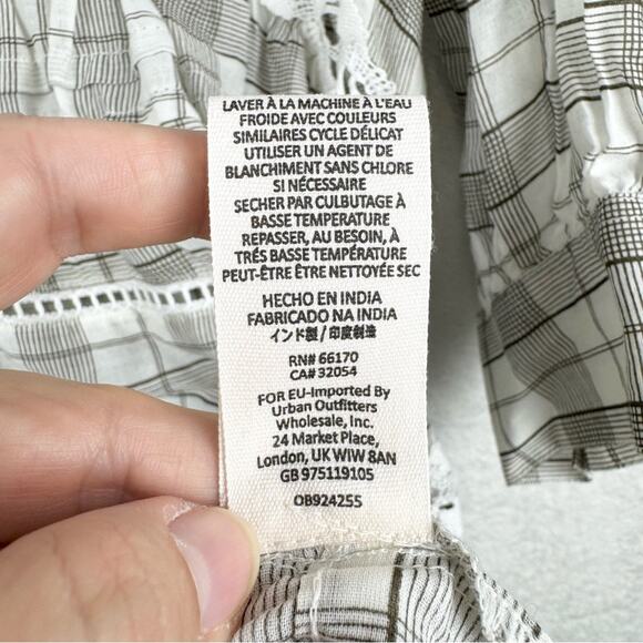 NWT Free People Time Out Lace Trim Plaid Puff Sleeve Trapeze Tunic Blouse Sz M - Picture 15 of 15